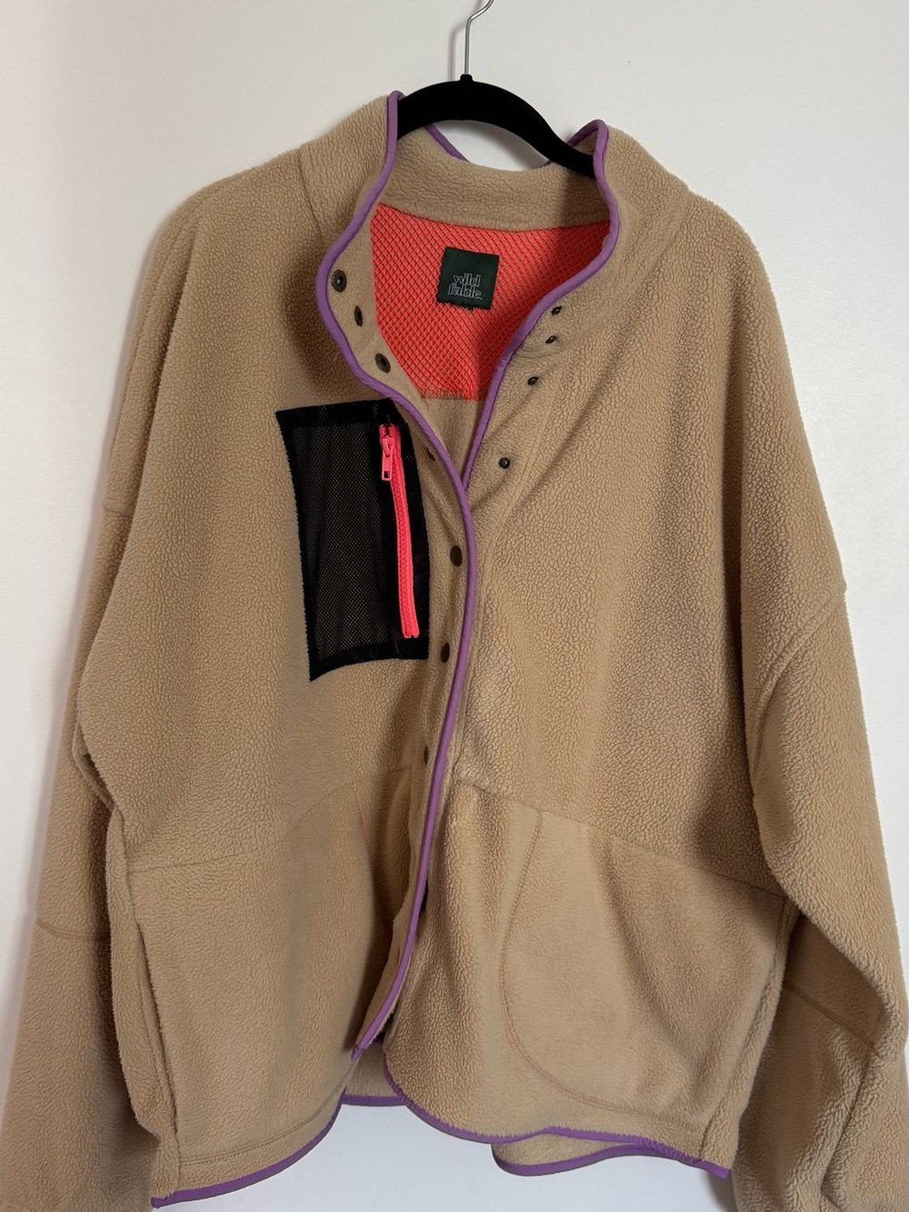 🐪 wild fable Beige Fleece Jacket with Neon Pink Mesh and Purple Trim